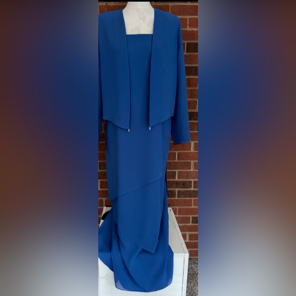 Ursula of Switzerland Sapphire Blue Layered Dress with Jacket - Picture 2 of 10